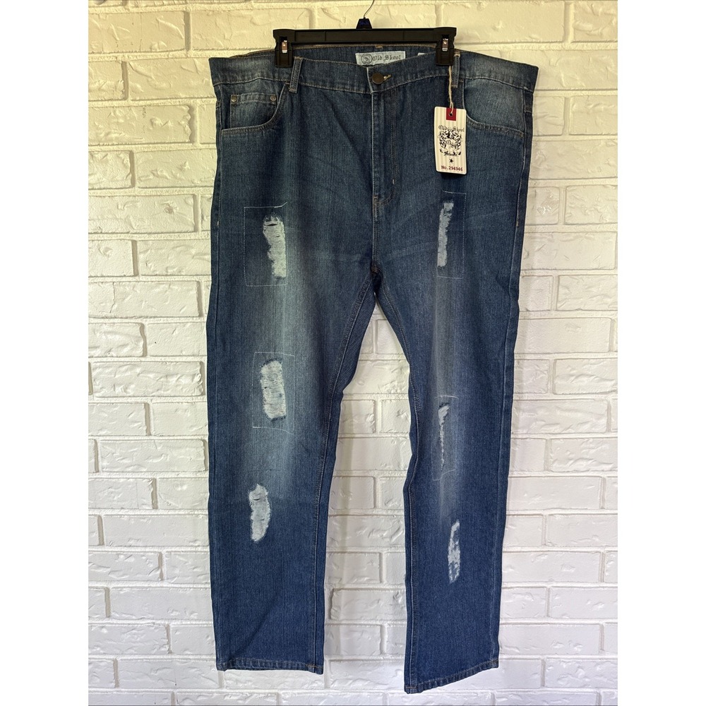 NWT Old Skool Men's Authentic Jeans Blue Distressed Denim Pants 42x32